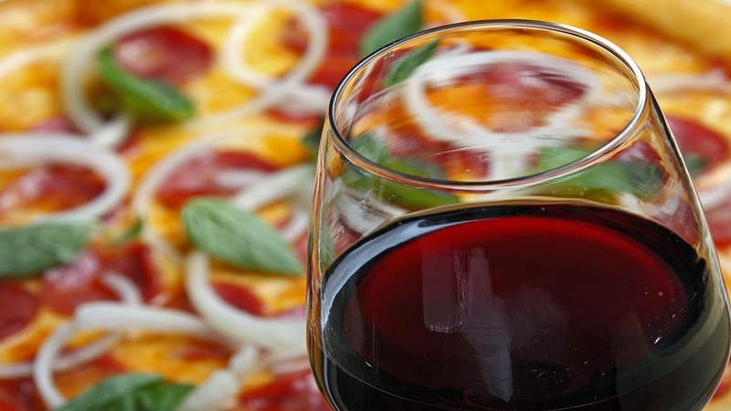 wine and pizza